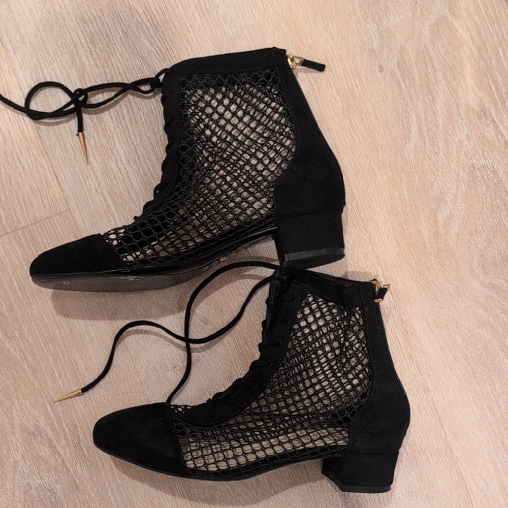 Dior DNaughtily Black Lace-Up Mesh Ankle Boots 6.5